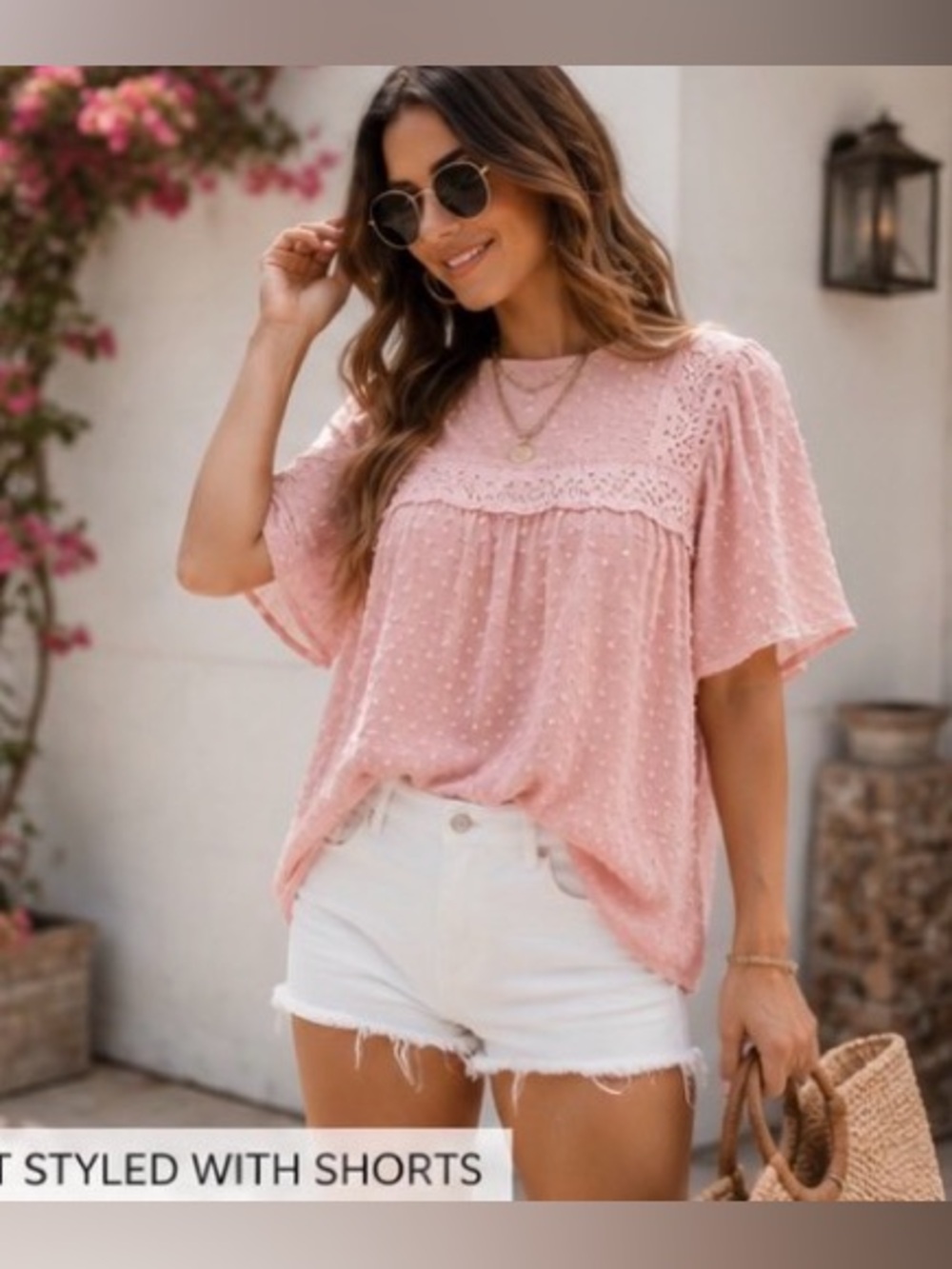 Pink Lace & Swiss Dot Blouse